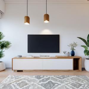 Egde Extendable TV Unit with Shelves in White and Oak 