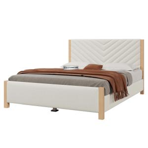 Lupin Modern Mid-Century Platform Bed with Tufted Headboard in Beige