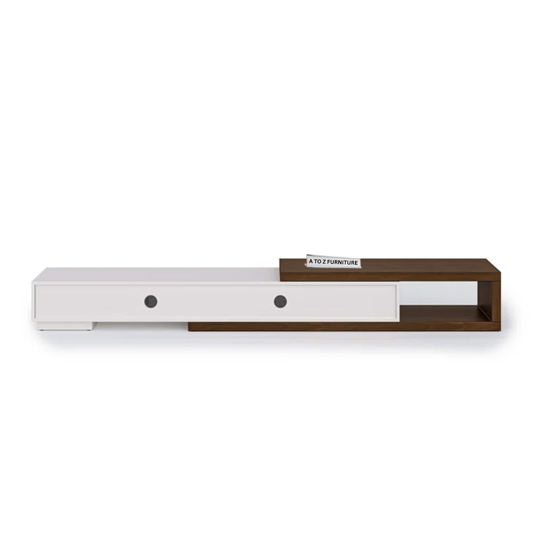 Strato Slide Extendable TV Unit in White in White and Brown