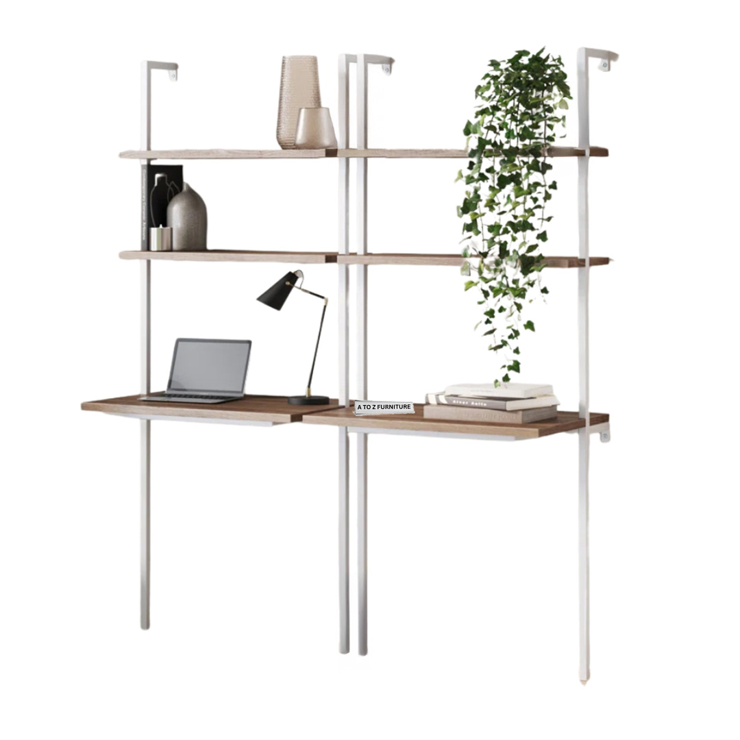  Vanta Ladder Desk White and Oak in Oak and White