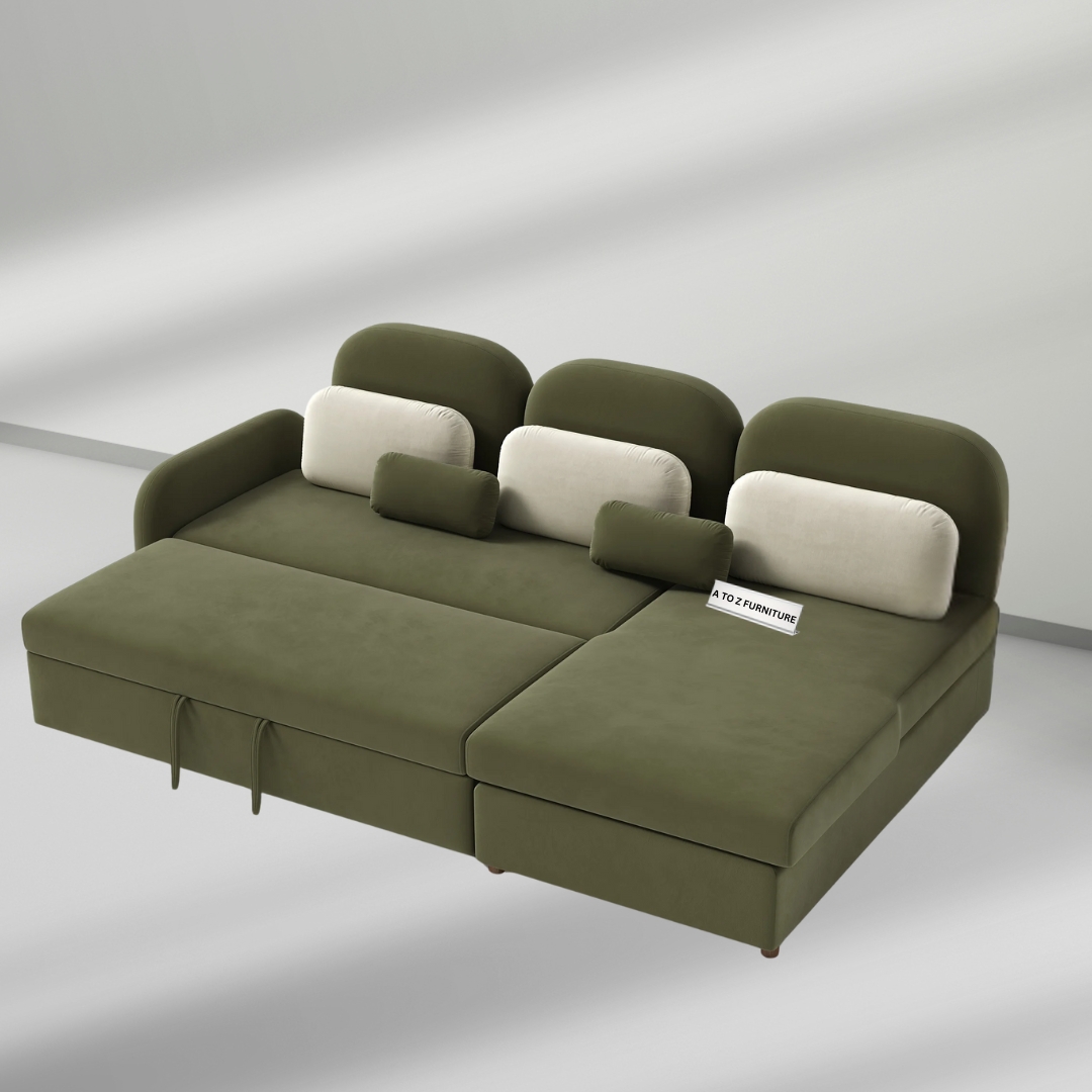 Nexa Multi-Function Convertible Sofa Bed with Storage in Olive Green in Olive Green