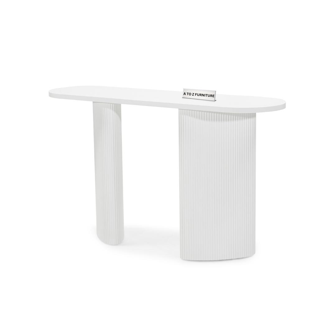 Paulina Oval Console & Writing Desk Ribbed Base Design in White in White