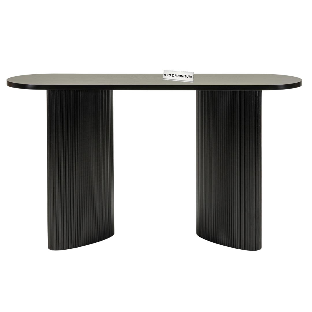 Paulina Oval Console & Writing Desk Ribbed Base Design in Black in Black