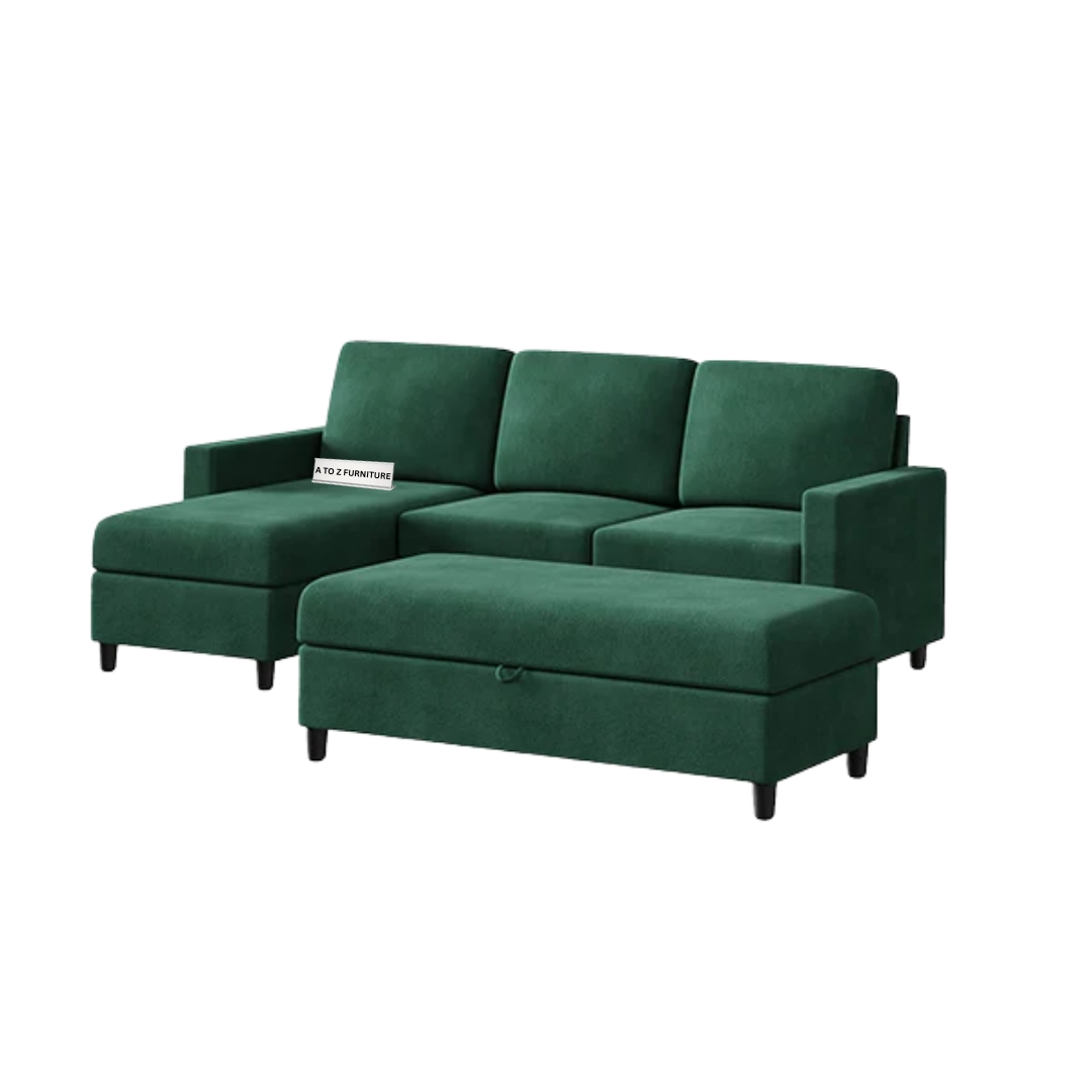 Zahra Cozy Sectional Sofa with Storage Ottoman in Green