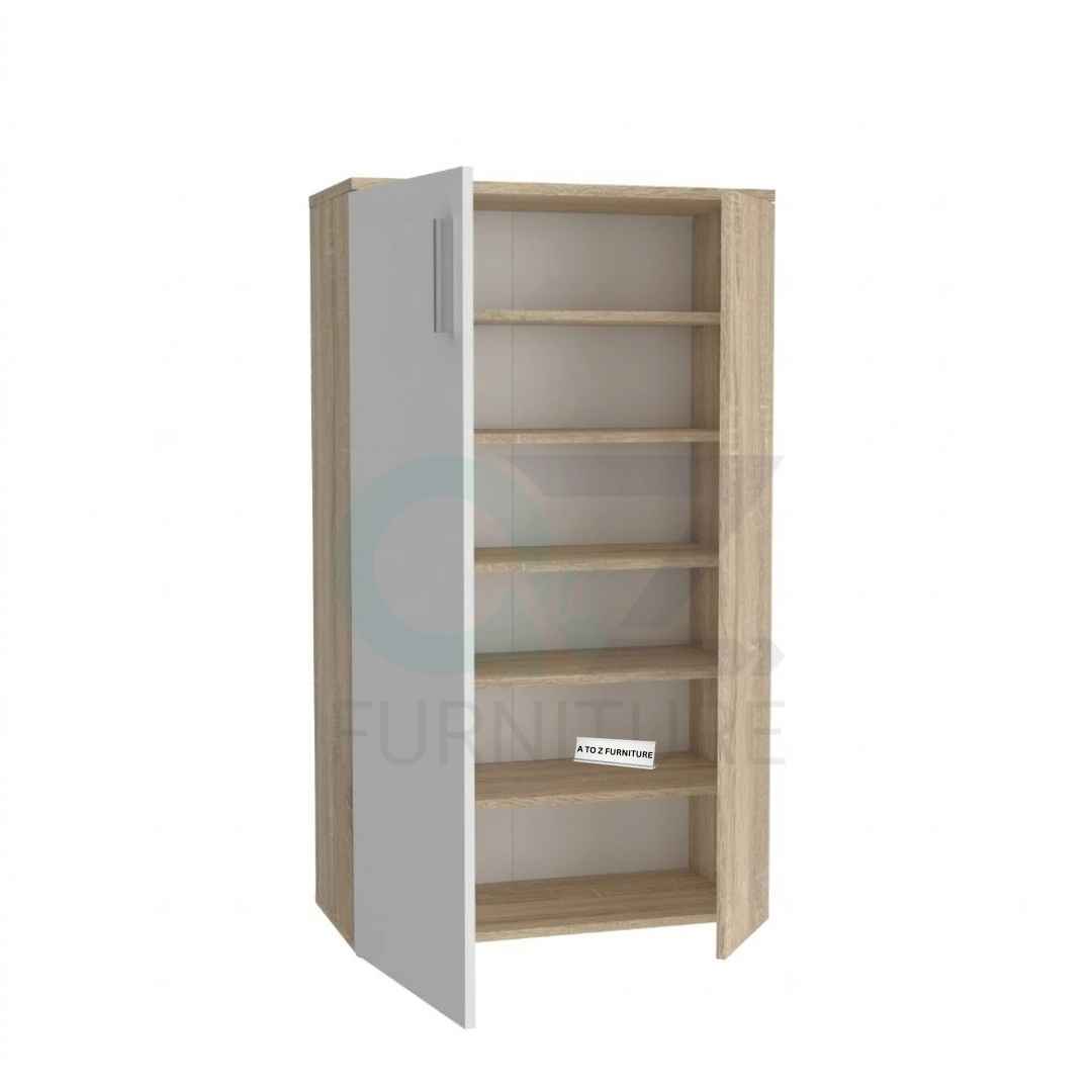 Luna 2-Door Slim Shoe Storage Cabinet in Brown