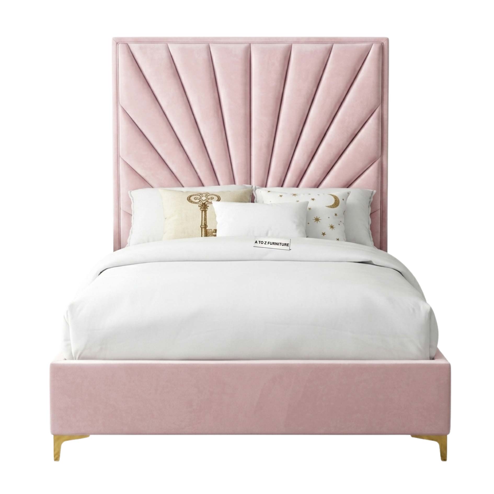 Sunshine Tufted Upholstered Low Profile Platform Kids Bed in Pink in Pink