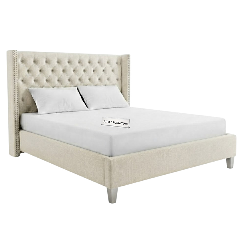 Purkey Velvet Queen Size Bed in Cream in Cream