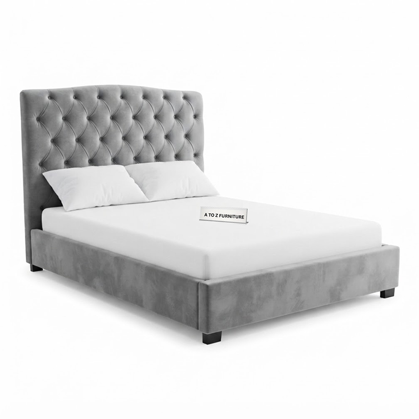 Shannon Upholstered Platform Queen Size Bed in Grey in Grey