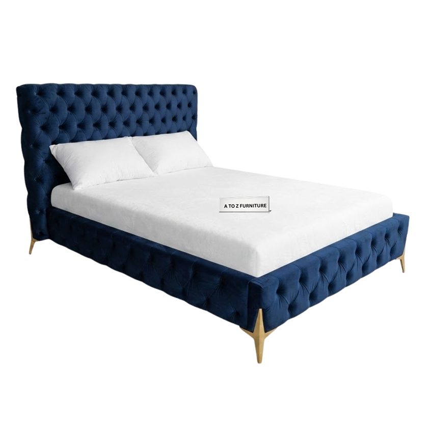 Modrest Platform Bed Frame in Navy Blue in Navy Blue
