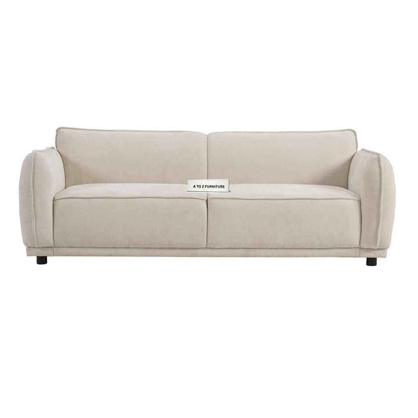 Alora Rolled Arm Boucle 3 Seater Sofa in Beige in Beige