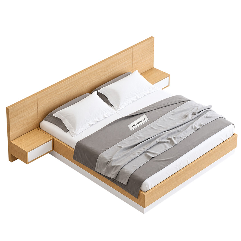 Elvara Modern King Platform Bed Frame with Drawers in Natual