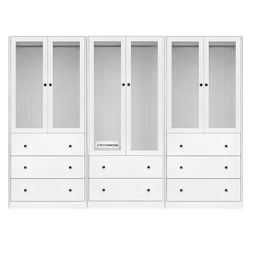 Veyra 6 Doors Modern Wardrobe in White in White