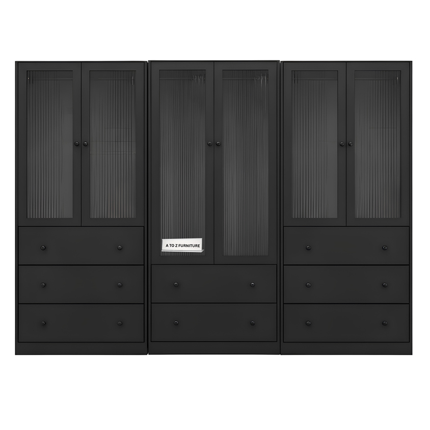 Veyra 6 Doors Modern Wardrobe in Black in Black