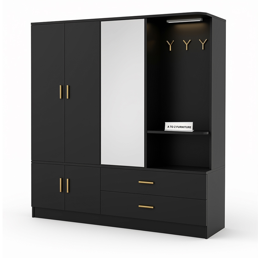 Avera Modern 3 Doors Wardrobe in Black in Black