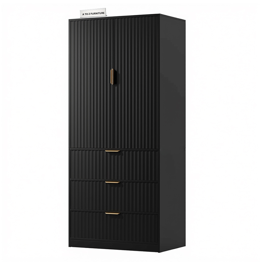 Maren Freestanding Wardrobe in Black in Black
