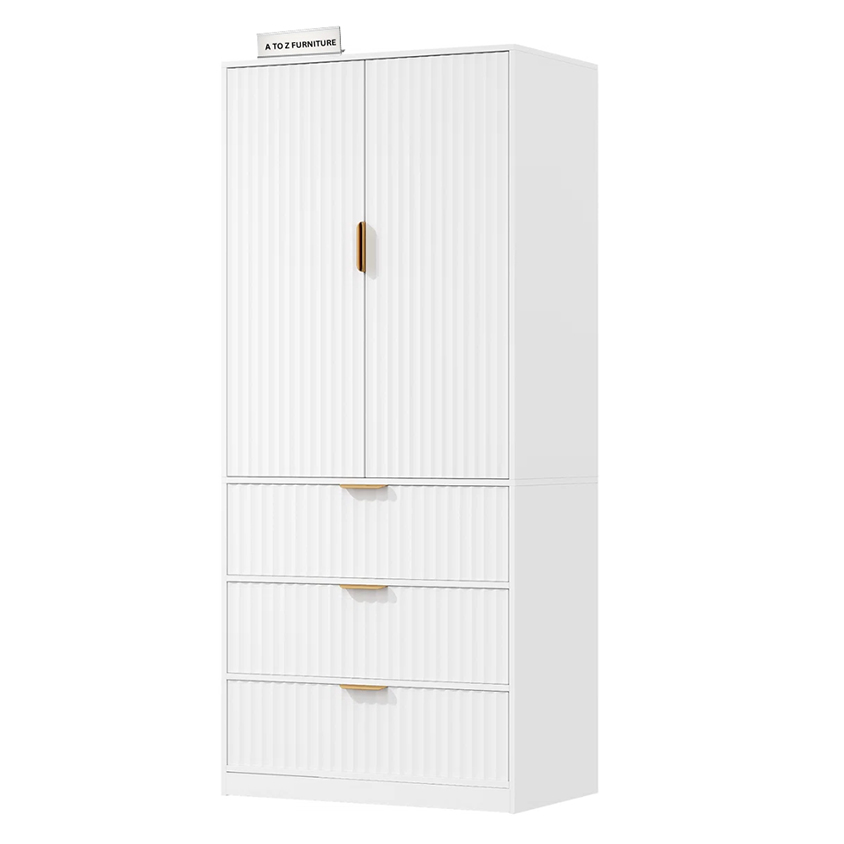 Maren 2 Doors Wardrobe with 3 Drawers in White in White