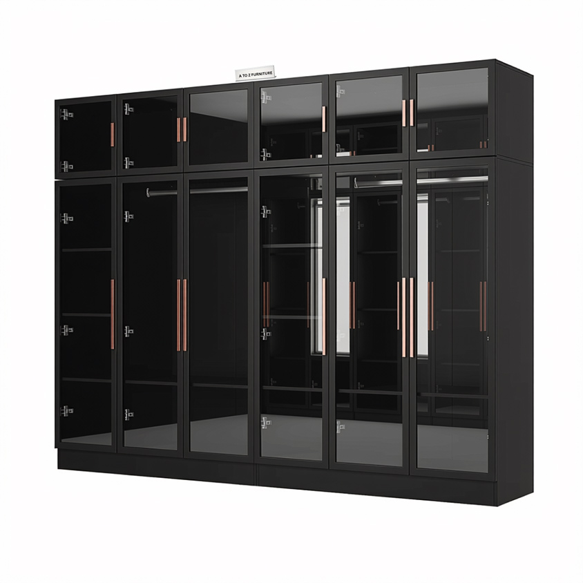 Norell Modern 6 Doors Wardrobe in Black in Black