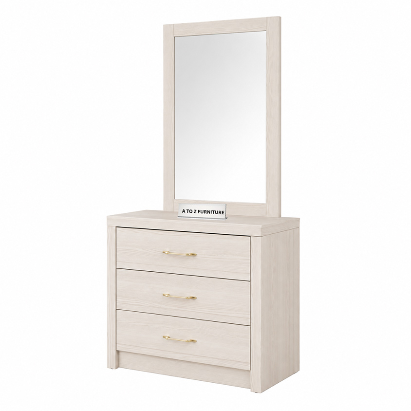 Aspen Modern Dresser with Mirror in White & Natural in White & Natural