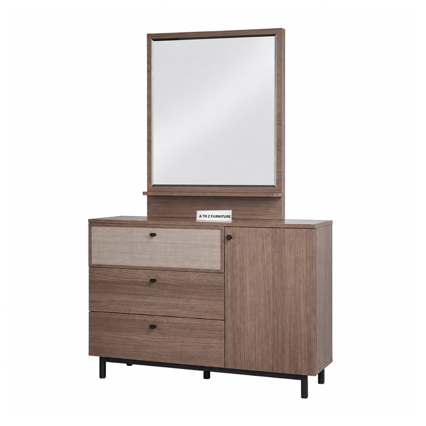 Alora Dresser with Mirror in Walnut in Walnut