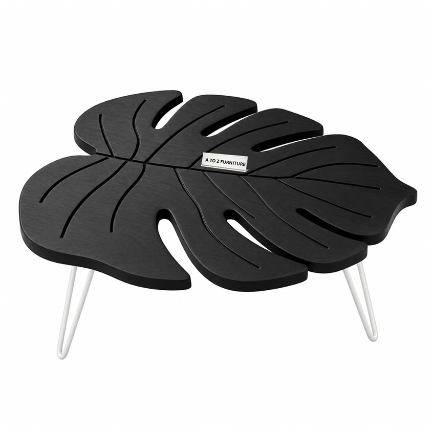 Monstera Leaf Coffee Table in Black in Black