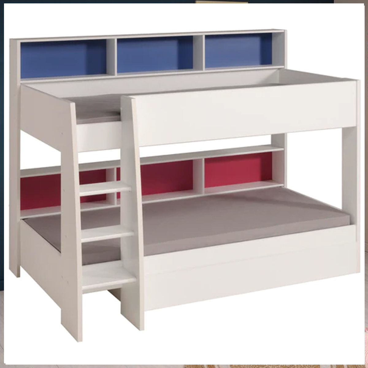 Aslan Kids Bunk Bed in Blue and Pink Panels in Multicolor