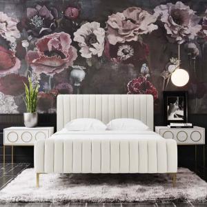 Angela Channel Tufted Bed Frame In Cream Color