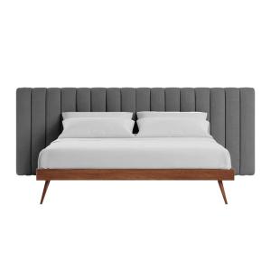 Megane Channel Tufted Bed Frame in Grey Color