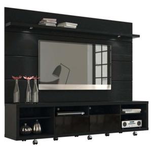 Cabrini TV Stand and Floating Wall TV Panel with LED Lights Black