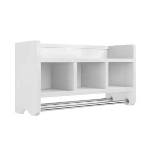 Bath Storage Shelf with Towel Rod in White Color