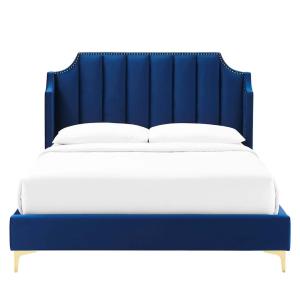 Daniella Channel Tufted Bed Frame in Navy Color