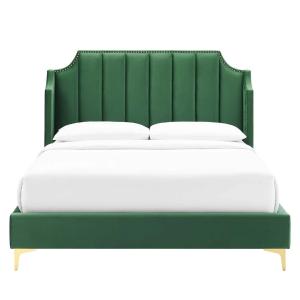 Daniella Channel Tufted Bed Frame in Green Color