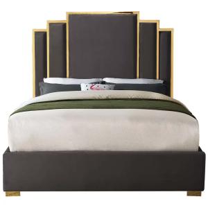 Harlen Velvet Bed Frame in Charcoal Color