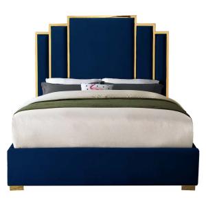 Harlen Velvet Bed Frame in Navy Blue Color