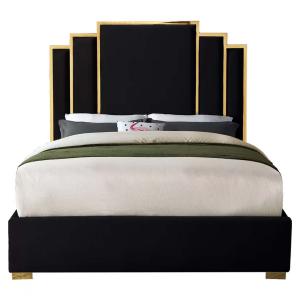 Harlen Velvet Bed Frame in Black Color