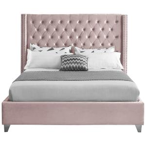 Aiden Velvet Bed Frame In Pink Color