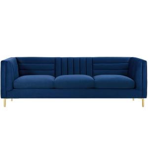 Addlon Channel Tufted Navy Blue Velvet Sofa