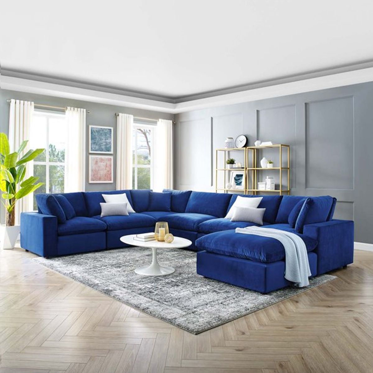 Commix Softer Microfiber Filling Overstuffed Performance 7 Piece Sectional Sofa In Navy Blue From Aed 6949 Atoz Furniture