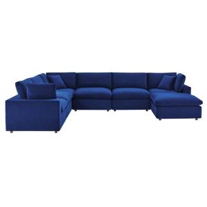 Commix Softer Microfiber Filling Overstuffed Performance 7-Piece Sectional Sofa in Navy Blue