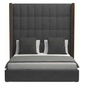 Brick Buttoned Tufted High Panel Bed in Charcoal