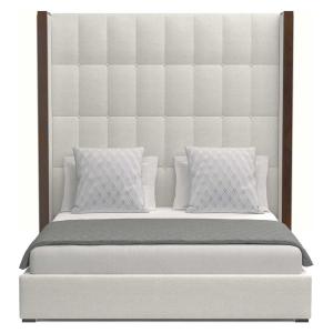 Brick Buttoned Tufted High Panel Bed in White