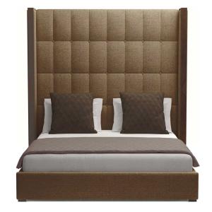 Brick Buttoned Tufted High Panel Bed in Brown