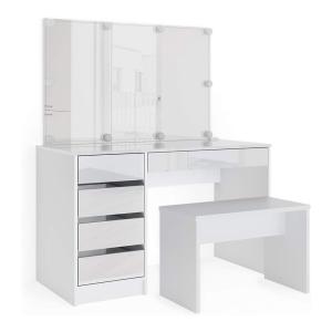 Vicco Sherry Dressing Table with Mirror, LED Light, 5 Drawer Chest and Bench