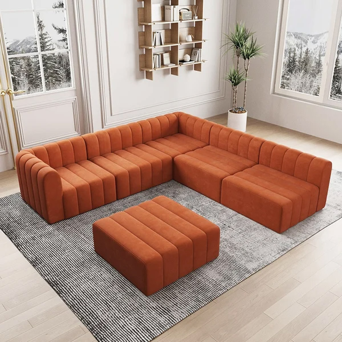 Chelsea Channel Velvet Modular Sectional Sofa Set Convertible 6 Seater Orange From Aed 7749 Atoz Furniture