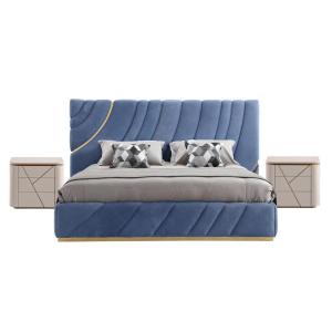 Italian Luxury Upholstered Bed in Blue Color